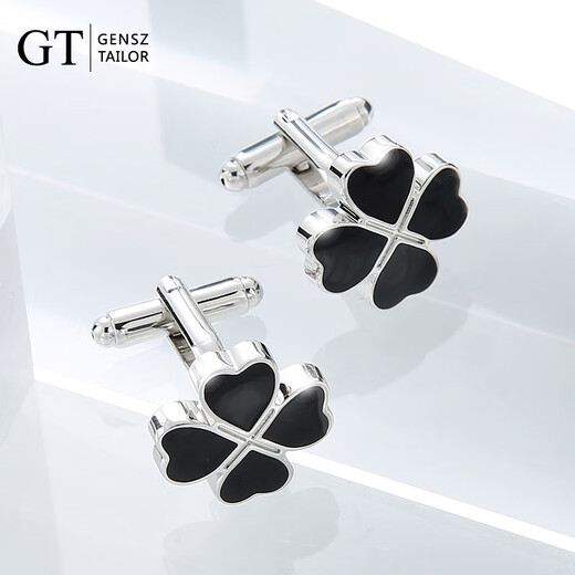 GENSZ GT GENSZ black four-leaf clover cuff buttons men's business shirt cuff links gift box black four-leaf clover