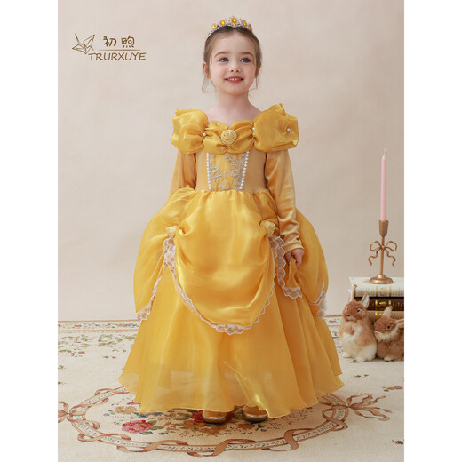 TRURXUYE Chuxu Girls Autumn and Winter Retro Embroidery Palace Style Belle Princess Dress Puff Sleeve Birthday Dress Performance Dress Playful Belle Princess Dress 100 Sizes