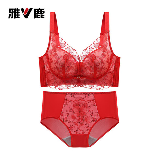 Yalu 2026 zodiac year underwear women's set small breast push-up thickened bra without steel ring to close the side milk red sexy bra everything goes well suit 70A 32B
