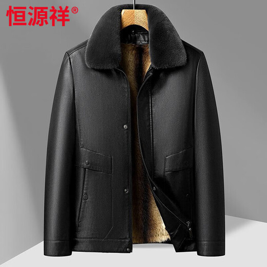Hengyuanxiang Men's Middle-aged Winter Leather Jacket Winter Thickened Liner Leather Jacket Plus Velvet Removable Dad Warm Jacket for Middle-aged and Elderly People Black 9802 Liner Removable Style 3XL 190 155-170Jin Jin is equal to 0.5 kg
