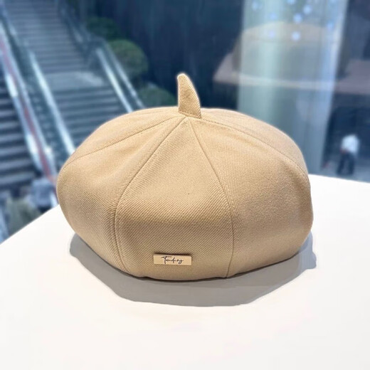 Aushengko beret autumn and winter new style big head circumference British retro face painter's hat small temperament versatile pumpkin octagonal English label beret-coffee one size with adjustment rope