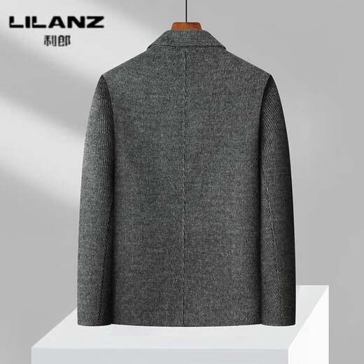 Lilang middle-aged men's woolen woolen coat with dark pattern lapel 2025 new autumn and winter casual executive jacket black L