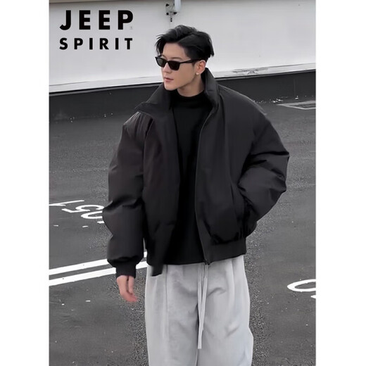 JEEP SPIRIT Jeep black flight jacket down jacket men's silhouette short work jacket cleanfit American handsome black down cotton M L (height 165-170C weight 110-125Jin Jin is equal to 0.5 kg)