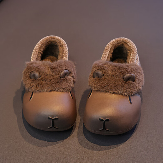 Woodpecker Kapibara Children's Cotton Slippers Boys' Winter Cartoon Cute Non-Slip Indoor Soft Soled Baby Slippers Coffee Color 24