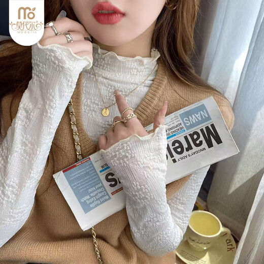 Modal inner lace bottoming shirt for women 2025 new velvet thickened autumn and winter half turtleneck white mesh shirt one size