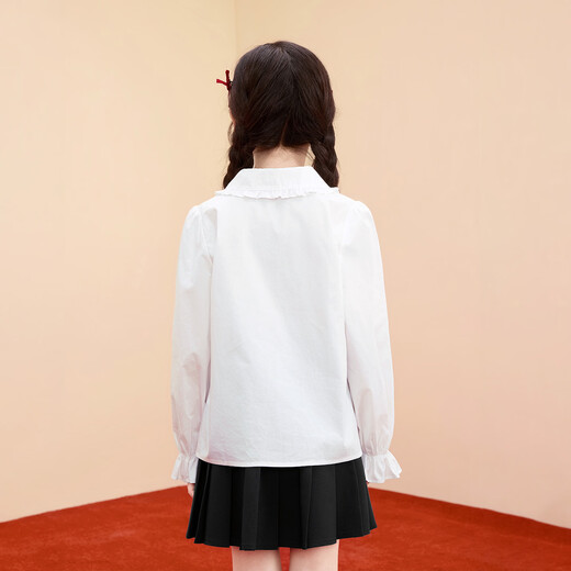 Xiaoyinman children's clothing girls pure cotton shirts with love embroidery 26 spring fashion lapel tops for middle and older children, white 120