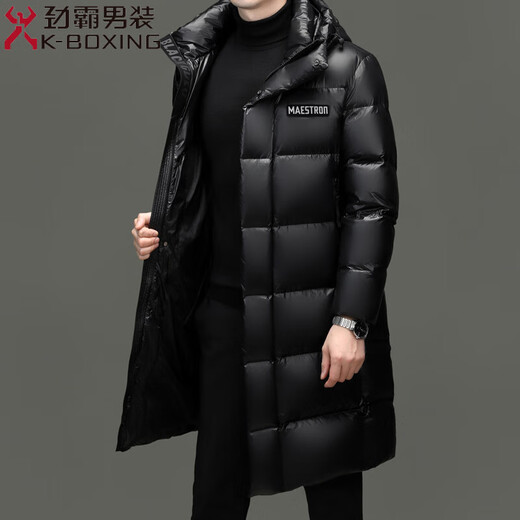 KBXNG Jinba Winter Black Gold Long Hooded Glossy Duck Down Thickened Waterproof Extreme Cold Warm Men's Jacket Black Glossy M 170/88A