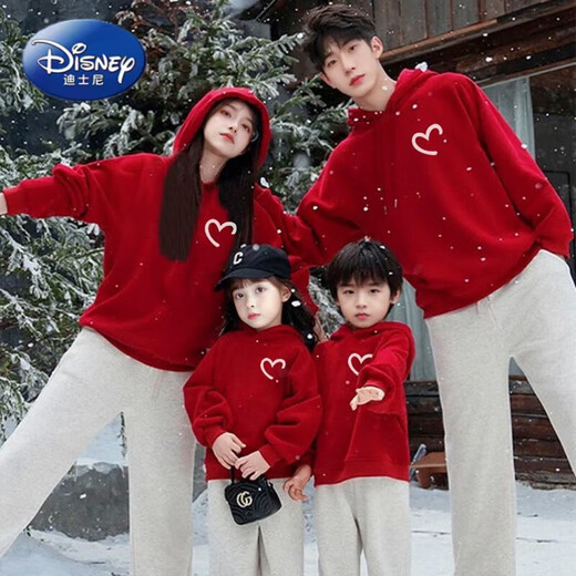Disney (Disney) 2026 Year of the Horse, the zodiac year, the New Year, red clothes, parent-child clothes for a family of three or four, autumn and winter new style, different red hooded (plus velvet) 100 adults 2XL