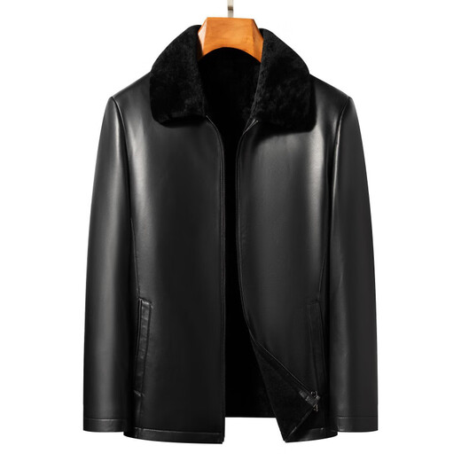 Haining fur all-in-one leather jacket for men, winter plus velvet, thickening and warmth, black M 170