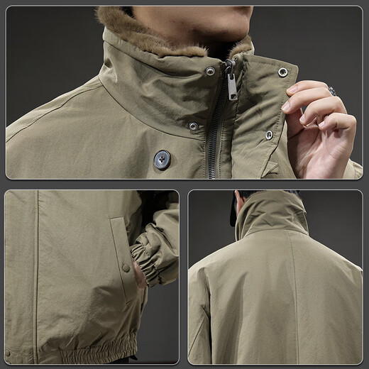 Baleno S&K American retro double-sided warm cotton coat for men in winter lapel mountain carving workwear windproof jacket for men Cocoa XL