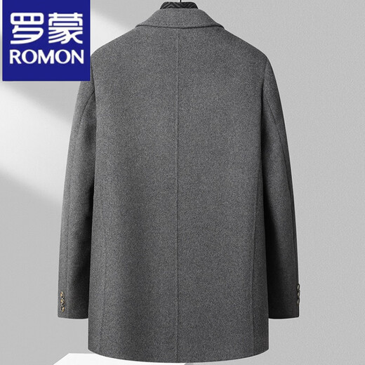 Lomon wool woolen coat for men, down lining, double-sided woolen scarf collar, casual middle-aged dad autumn and winter coat, light gray M
