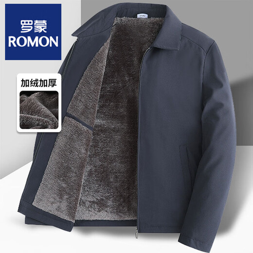ROMON Dad Winter Jacket Middle-aged Men's Velvet Thickened Lapel Jacket Grandpa Winter Middle-aged and Elderly Men's Cotton Clothes Navy Velvet Thickened M 170 105Jin Jin is equal to 0.5 kg within