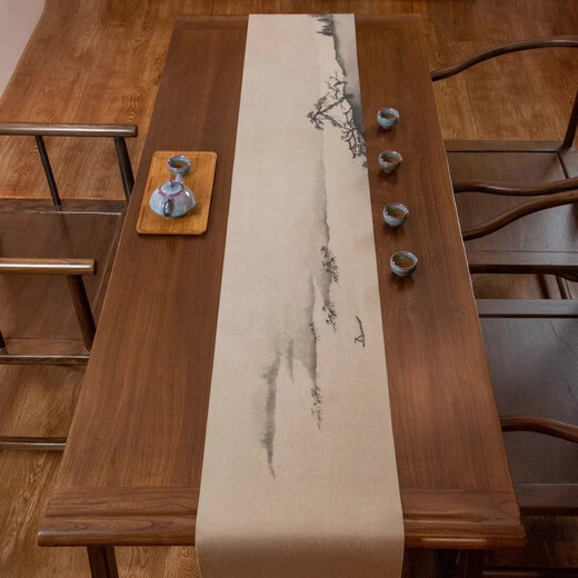 MPPMCK new Chinese style thickened long tea towel new Chinese style table flag waterproof mat ink landscape painting Zen tea table mat cloth Xishan Qingyuan map waterproof tea flag 32*120cm (applicable to desktop 0.5m-0.8m)
