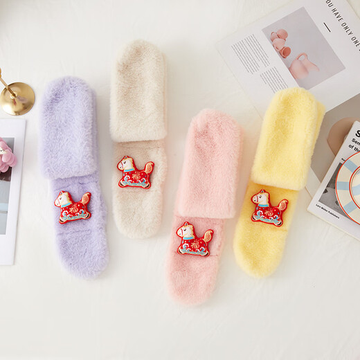 Tuzun New Year Children's Scarf Chinese Red Scarf National Style Cartoon Horse New Year Scarf Imitation Rabbit Fur Festive Baby Scarf Red-New Year Blessing Pony