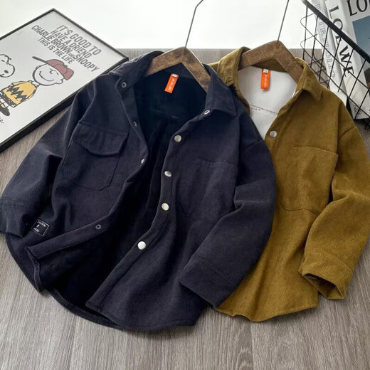 JD Logistics Trendy and cool children's clothing boys' velvet shirt autumn and winter children's shirt jacket thickened 2025 new style black velvet 120