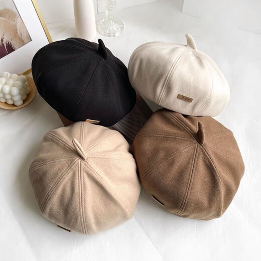 Aushengko beret autumn and winter new style big head circumference British retro face painter's hat small temperament versatile pumpkin octagonal English label beret-coffee one size with adjustment rope