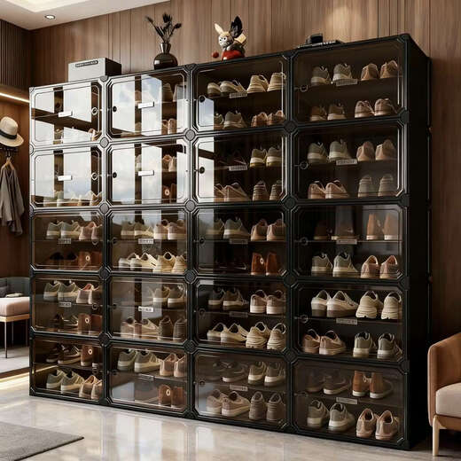 Yusenyi shoe cabinet storage cabinet home door shoe storage integrated wall shoe rack transparent shoe box storage box light luxury tea transparent door large capacity 2 rows 10 layers of gray (approximately 40 pairs of shoes)