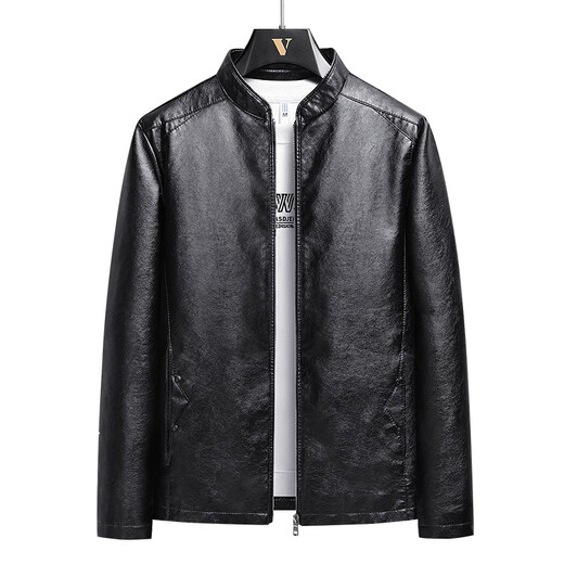 胖东来海宁皮衣男外套韩版修身青年加绒大胖东来同款 黑色 不加绒8802 L 111125斤