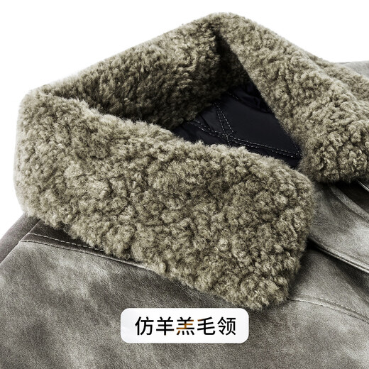富鋌全羊毛填充PU皮男士皮衣冬季仿羊羔毛翻领夹棉保暖皮夹克外套男