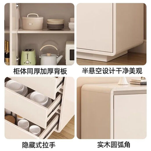 Yong Huan all solid wood cream style sideboard against the wall one-piece modern simple drawer cabinet living room storage cabinet new kitchen cabinet 100x40x80CM# solid wood ecological board thickened backboard anti-collision curved sideboard self-installation
