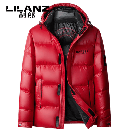 LILANZ Men's 25 Winter New Red Hooded Down Jacket Thickened Warm New Year's Clothing Festive Jacket Men's Fashion Black M 170