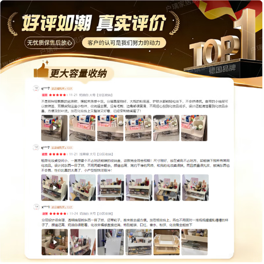 Huli German Cosmetics Storage Box Desktop Storage Box High-end Dressing Table Large Capacity Cosmetics Storage Rack Cherry Blossom Pink Double-layer Drawer Compartment Storage Makes Beauty and Skin Care More Worry-free