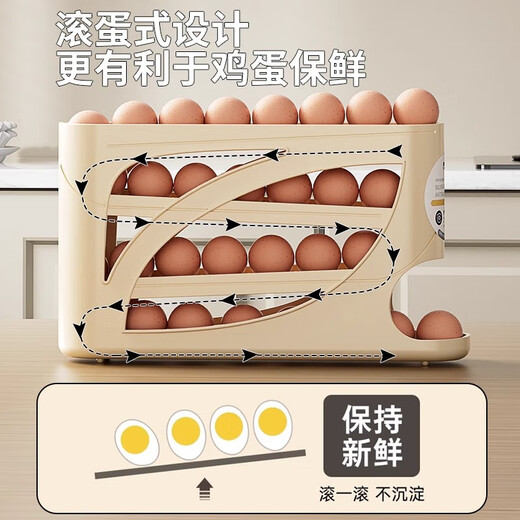 Xixi Taitai Slide Rolling Egg Storage Box Storage Home Refrigerator Side Door Kitchen Egg Retrieval Artifact New Automatic Egg Rolling Rack Can Hold Approximately 30 Cream Color 1 Pack