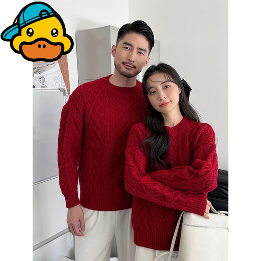 G.duck parent-child New Year's greetings clothes for a family of three and four for photo taking red New Year sweaters thickened Spring Festival street clothes for the whole family new version of twist sweater 140 cm