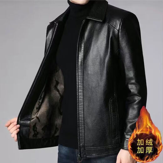 Кожаная мужская куртка Fat Donglai среднего и пожилого возраста, мужская куртка среднего и пожилого возраста с бархатом, того же фасона, что и Fat Donglai, черный лацкан и бархат L 175/92A (110130