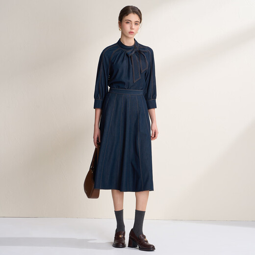 EITIE Bow Tie Fashionable Imitation Denim Shirt 2026 Spring New Loose Slimming Niche Top A2613115 Aqua Blue 39 XL (170)