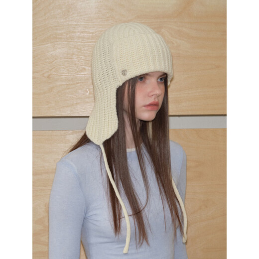 Shangxuan wool knitted warm ear protection woolen hat for women with rope and ghostly feeling flying hat winter new style rice camel
