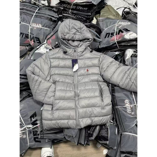 PUGESI Silver Gray Pony Embroidered Ribs Down Jacket Men's Winter Outdoor Lightweight Hooded Jacket Couple Warm Cotton Jacket Silver M