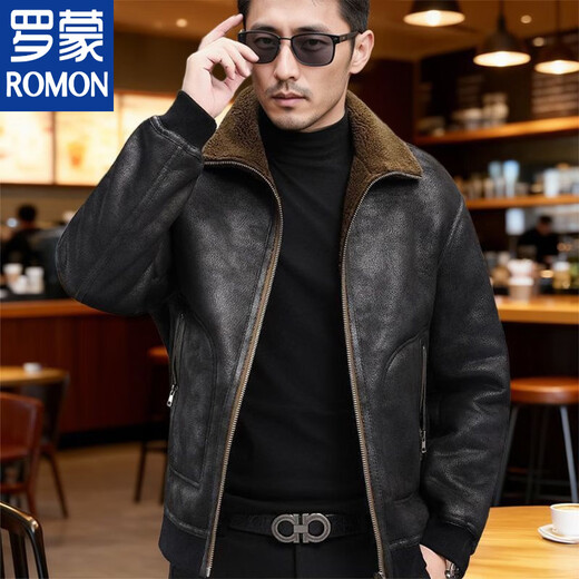 ROMON 2025 новая двусторонняя мотоциклетная куртка плюс бархатная утолщенная замшевая меховая куртка «все в одном», мужская меховая куртка коричневого + черного цвета с капюшоном 3XL 145-165Jin Jin равна 0,5 кг