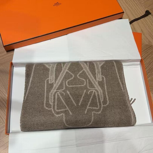 Hermes (HERMES) 26th new TeteEquestre two-color pattern design cashmere Year of the Horse scarf for men and women, New Year gift, taupe H393398T 01 25*170cm