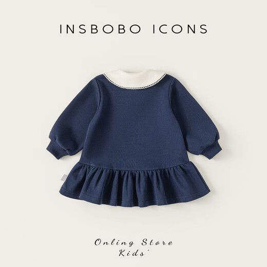 INSBOBO Girls Dress 2026 Spring New Children's Skirt Little Girl Good-looking Clothes Western Style Children's Clothing Navy 80
