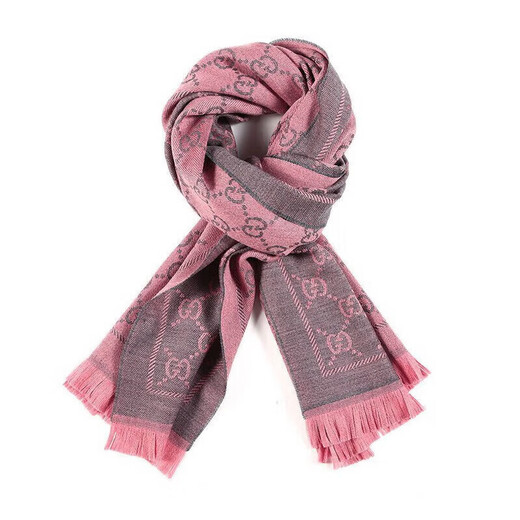 Gucci (GUCCI) Fashion Women's GG Jacquard Scarf Double G Wool Tassel Shawl Knitted Scarf New Year's Gift Pink Gray 133483(1272) One Size Size 180*48cm