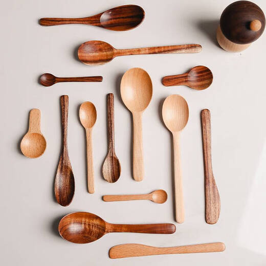 Sanqihu Japanese handmade spoon long handle solid wood eating spoon Japanese tableware beech spoon honey spoon teak-short spoon 164.8cm