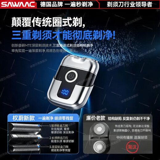 Sawang German Electric Shaver for Men 2025 New Shaver Best Selling No. 1 Mini Portable and Cleanest Shave for Men, Washable for Home, Does Not Leave Black Spots, Holiday Gift, Bright Silver, Does Not Leave Black Spots, Gift Box Packaging, Two Heads, Portable Rotating Type, Chinese Valentine's Day Birthday Gift for Boyfriend, Dad/Which brand of razor is good?