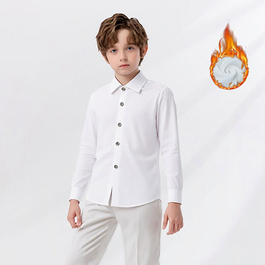 Kalfit children's shirt Korean style children's clothing long-sleeved shirt boy white velvet shirt New Year's greetings white velvet 150