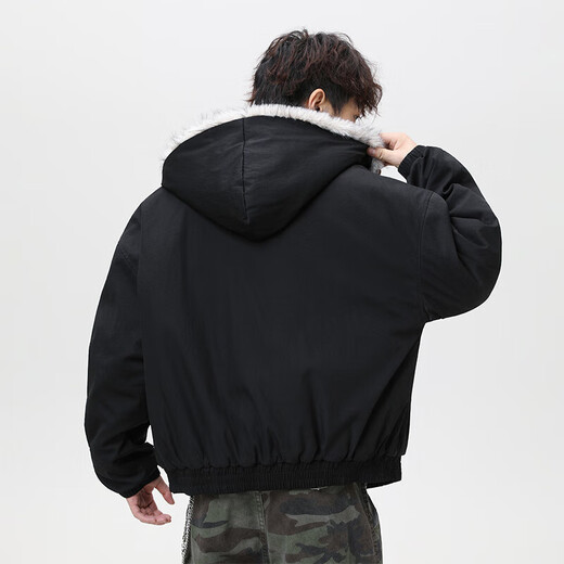 VUUG cotton jacket men's American fur collar mountain carving jacket casual Korean style fashion warm cotton jacket black S