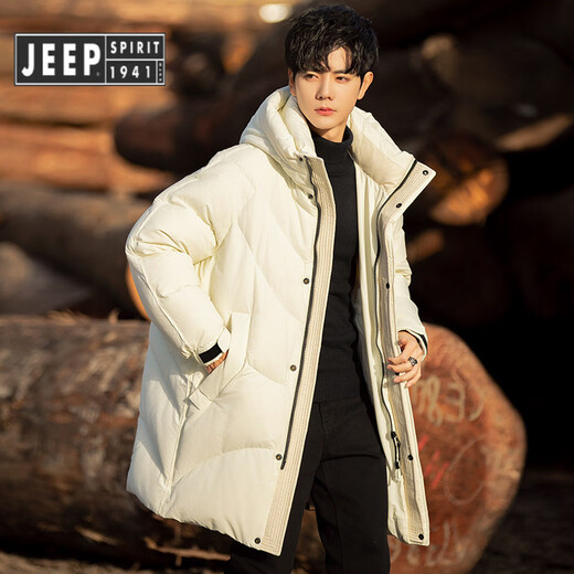 JEEP SPIRIT Jeep men's down jacket winter 2025 new mid-length hooded high-end jacket boys thickened and warm couple white M