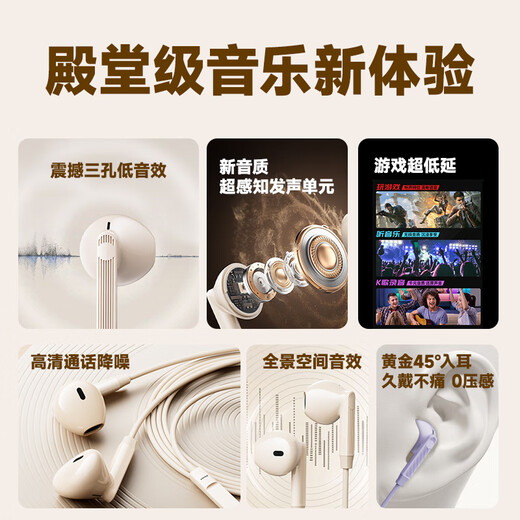 Lenovo wired headphones HIFI sound quality high-resolution audio with microphone noise reduction live broadcast karaoke singing music sports semi-in-ear gaming computer headphones 3.5mm YF01 white