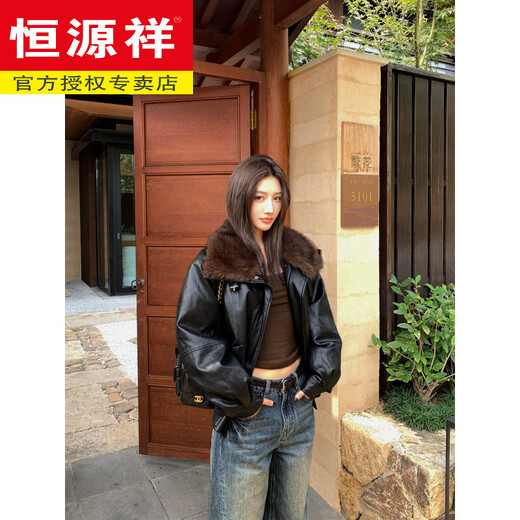 Hengyuanxiang brand women's 90 white duck down fur collar detachable jacket 2026 autumn and winter new PU jacket leather down jacket black S