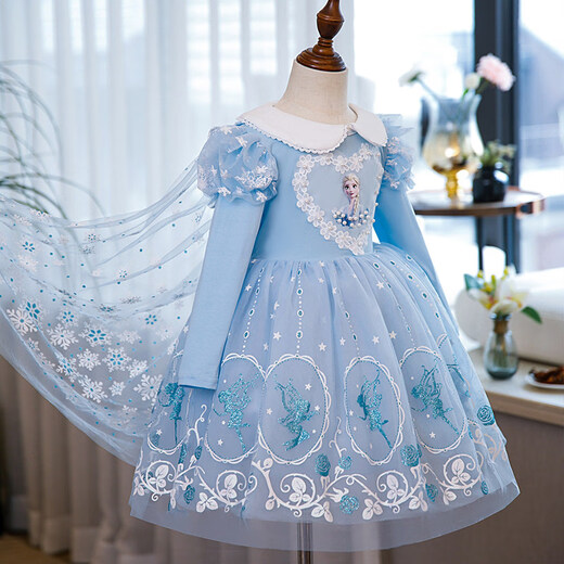 HAL.DUCK Girls' New Year's Clothes Fashionable Ice and Snow Elsa Princess Skirt Elsa Autumn Children's Clothing Birthday New Elsa Winter Plus Velvet Pink Skirt Free Crown Stick 140 Recommended Height 130cm