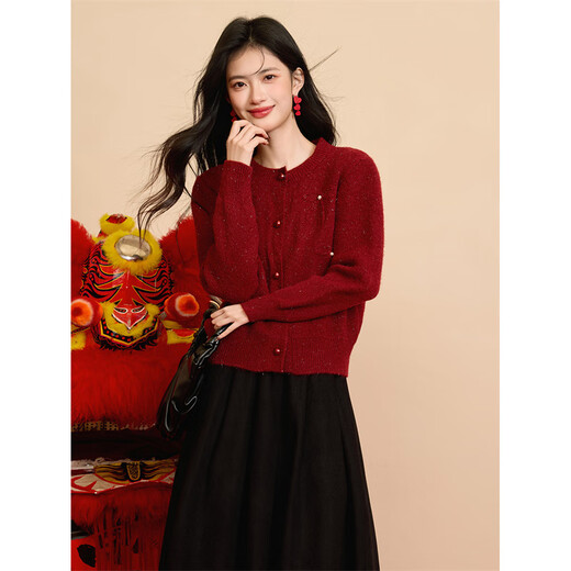 Shang Jingqi red sweater for women 25 winter new women's round neck thickened warm and comfortable versatile new year atmosphere sweater for women