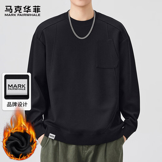 MARK FAIRWHALE sweatshirt men's spring and autumn American round neck casual jacket men's loose trendy tops black 2XL