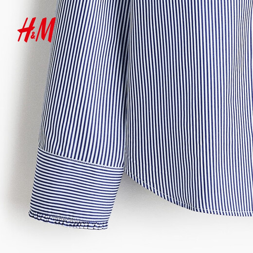 H&M women's shirt 2026 spring new cotton fashionable temperament simple poplin high intelligence shirt 1316432 blue/stripe S 160/88