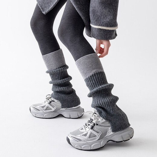 Kuiying (kuiying) Contrast Color Socks Women's Winter Y2K Cashmere Socks Open Barn Style Calf Covers Snow Boots Long Pile Socks Dark Gray + Light Gray One Size (Priority for Collection and Purchase)