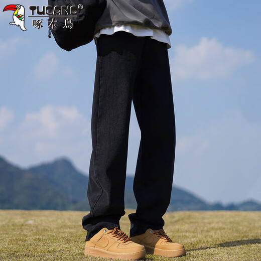 Woodpecker (TUCANO) jeans men's pants men's winter loose straight casual pants men's trendy wide-leg trousers black XL