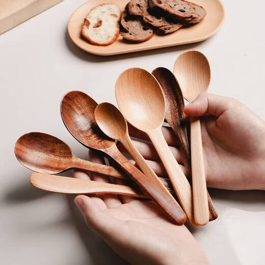 Sanqihu Japanese handmade spoon long handle solid wood eating spoon Japanese tableware beech spoon honey spoon teak-short spoon 164.8cm